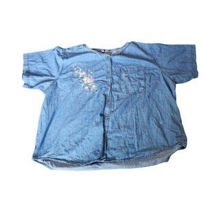 Miramax Denim Floral Embroidered Shirt Vintage 90s Style Women's Size 5X‎